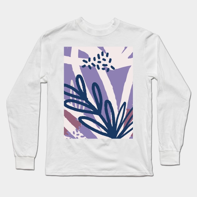 Abstract lilac blush pink and navy botanical print Long Sleeve T-Shirt by Rustic Garden